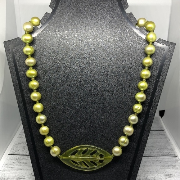 Artisan vintage freshwater pearl leaf pendant statement necklace sterling - Picture 2 of 5